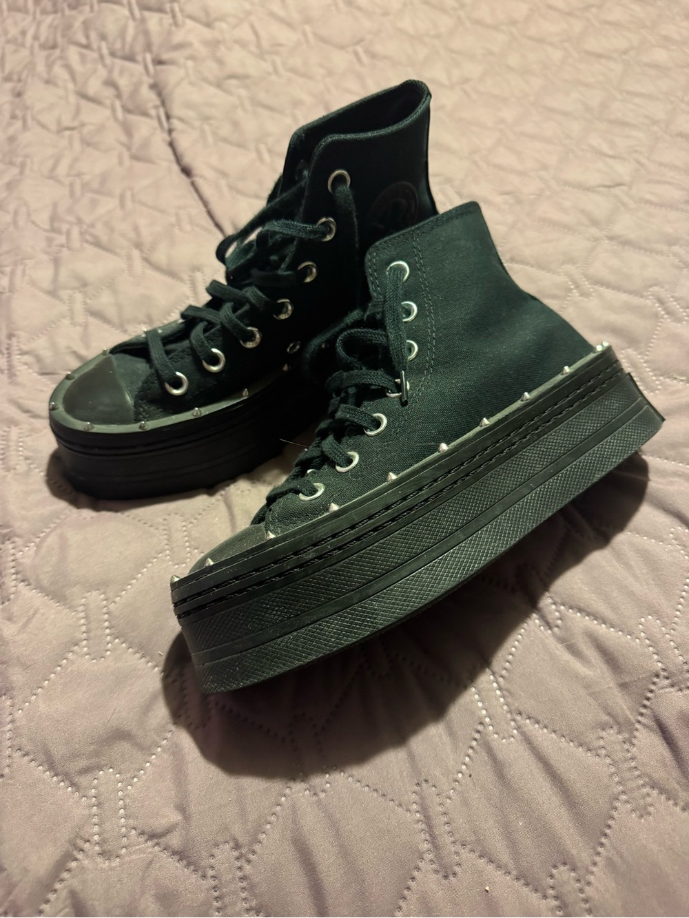 Womens 5.5 Black Studded Converse Double Platform High Tops